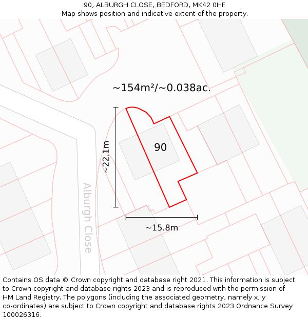 90, ALBURGH CLOSE, BEDFORD, MK42 0HF: Plot and title map