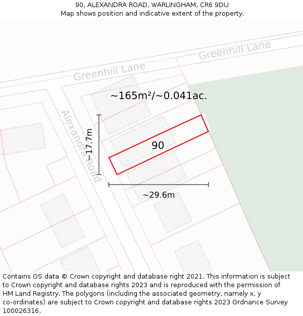 90, ALEXANDRA ROAD, WARLINGHAM, CR6 9DU: Plot and title map