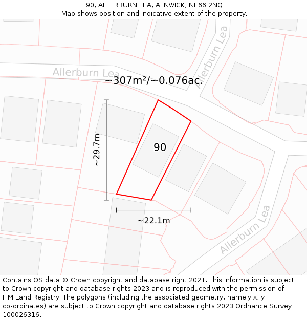 90, ALLERBURN LEA, ALNWICK, NE66 2NQ: Plot and title map