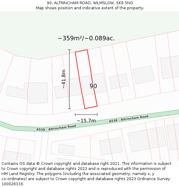 90, ALTRINCHAM ROAD, WILMSLOW, SK9 5NG: Plot and title map