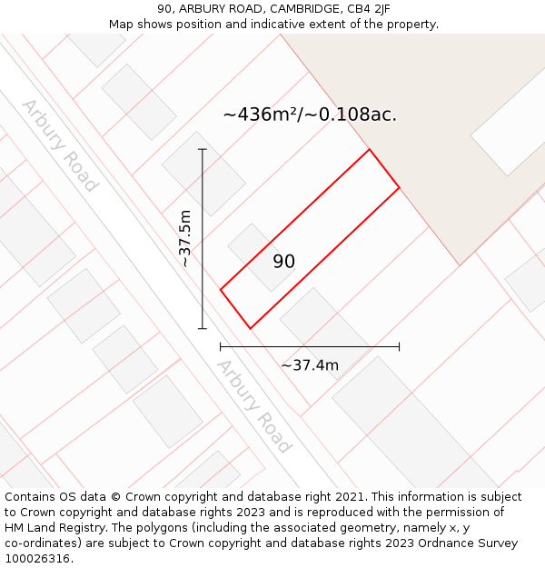 90, ARBURY ROAD, CAMBRIDGE, CB4 2JF: Plot and title map