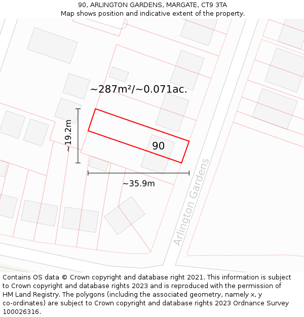 90, ARLINGTON GARDENS, MARGATE, CT9 3TA: Plot and title map