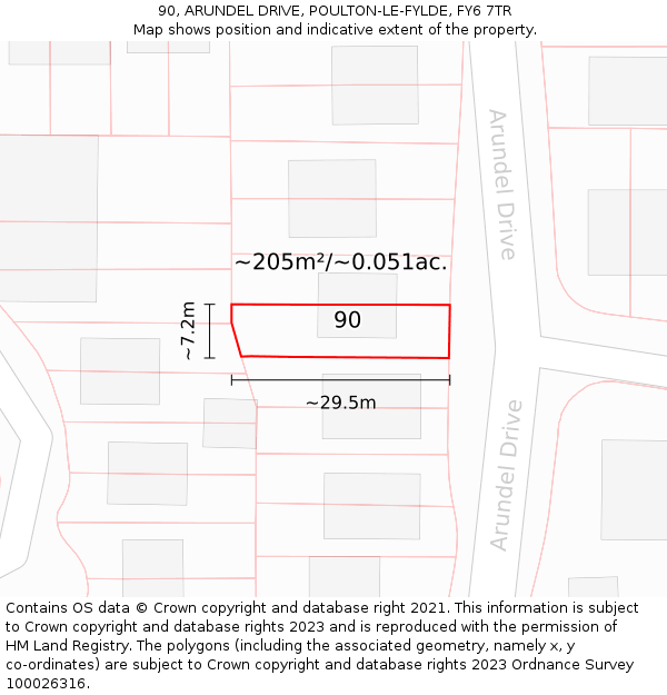 90, ARUNDEL DRIVE, POULTON-LE-FYLDE, FY6 7TR: Plot and title map