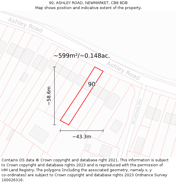 90, ASHLEY ROAD, NEWMARKET, CB8 8DB: Plot and title map