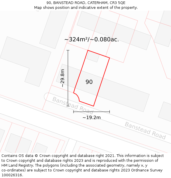 90, BANSTEAD ROAD, CATERHAM, CR3 5QE: Plot and title map