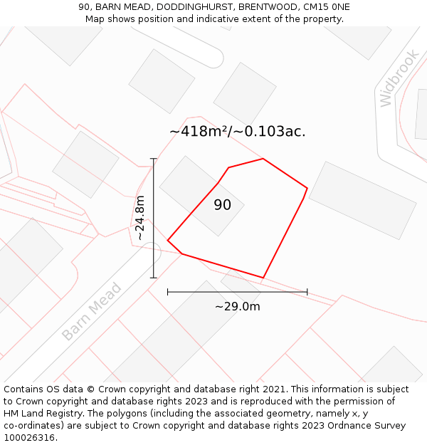 90, BARN MEAD, DODDINGHURST, BRENTWOOD, CM15 0NE: Plot and title map