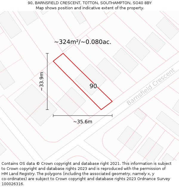 90, BARNSFIELD CRESCENT, TOTTON, SOUTHAMPTON, SO40 8BY: Plot and title map