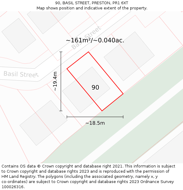 90, BASIL STREET, PRESTON, PR1 6XT: Plot and title map