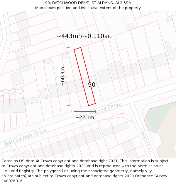 90, BATCHWOOD DRIVE, ST ALBANS, AL3 5SA: Plot and title map