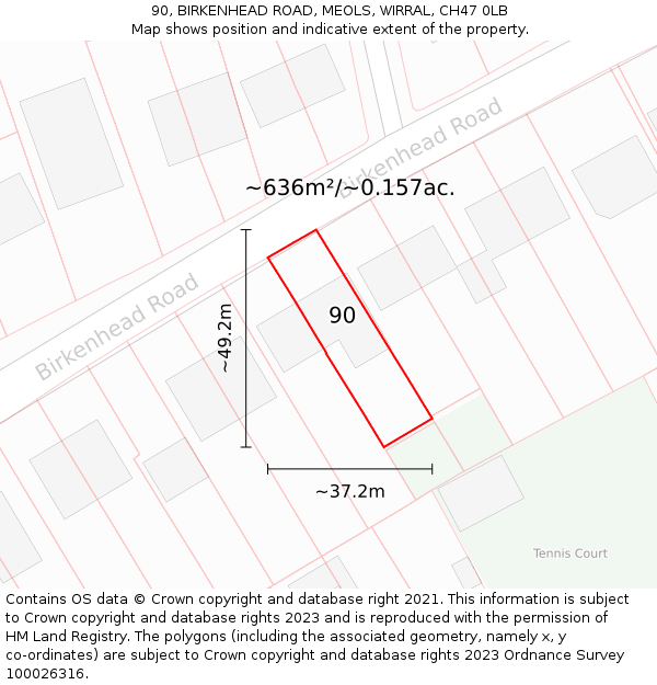 90, BIRKENHEAD ROAD, MEOLS, WIRRAL, CH47 0LB: Plot and title map