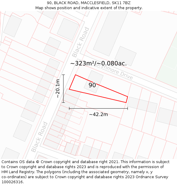 90, BLACK ROAD, MACCLESFIELD, SK11 7BZ: Plot and title map