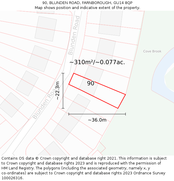 90, BLUNDEN ROAD, FARNBOROUGH, GU14 8QP: Plot and title map