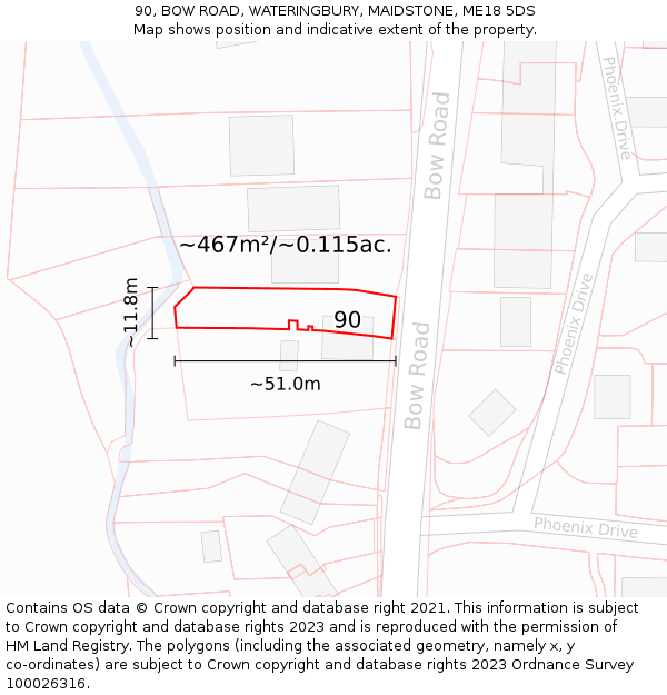 90, BOW ROAD, WATERINGBURY, MAIDSTONE, ME18 5DS: Plot and title map