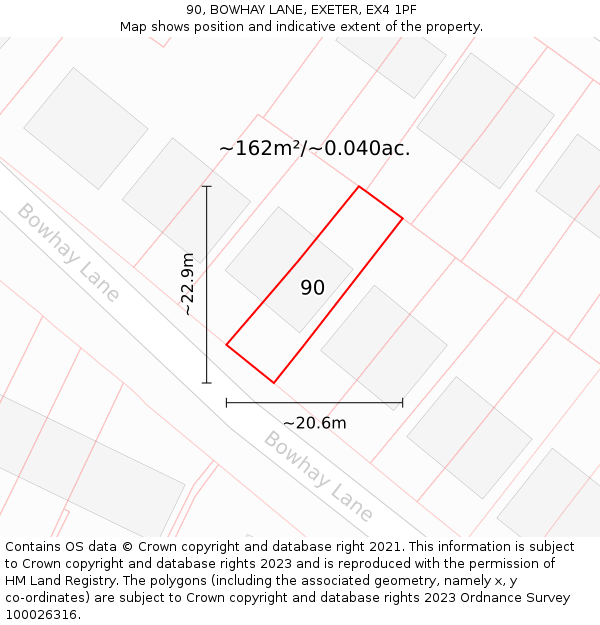 90, BOWHAY LANE, EXETER, EX4 1PF: Plot and title map