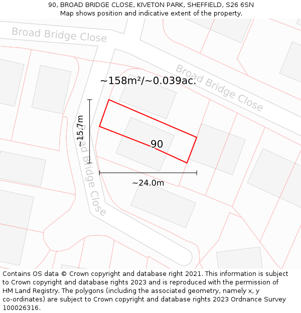 90, BROAD BRIDGE CLOSE, KIVETON PARK, SHEFFIELD, S26 6SN: Plot and title map