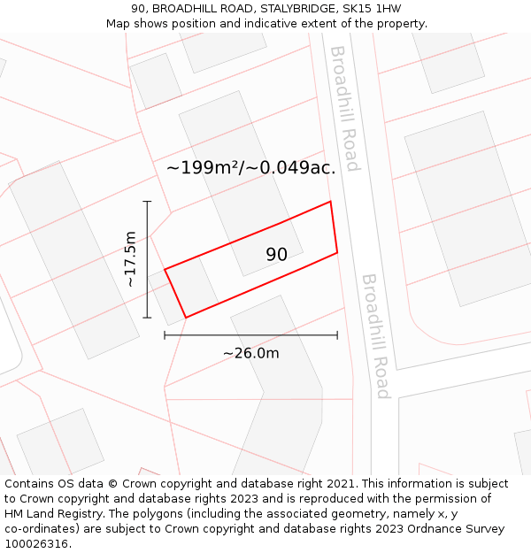 90, BROADHILL ROAD, STALYBRIDGE, SK15 1HW: Plot and title map