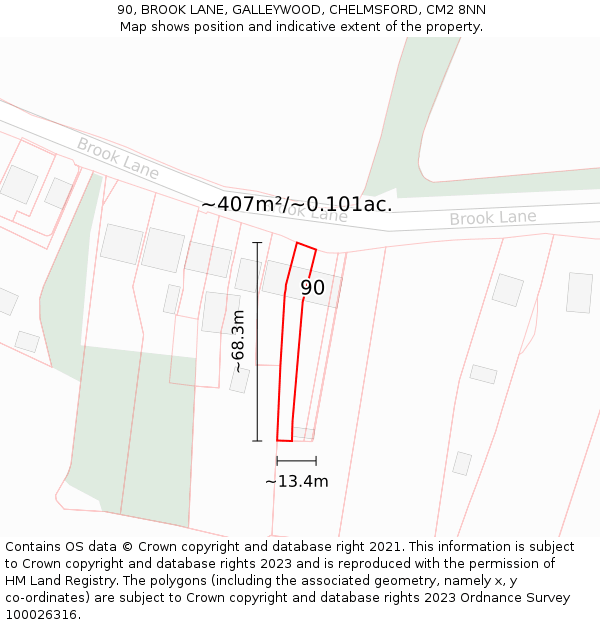 90, BROOK LANE, GALLEYWOOD, CHELMSFORD, CM2 8NN: Plot and title map