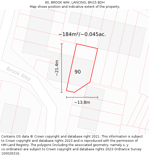 90, BROOK WAY, LANCING, BN15 8DH: Plot and title map