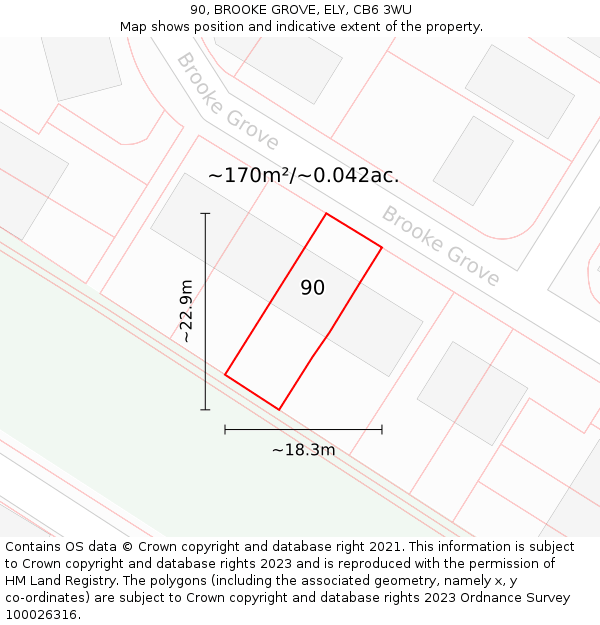 90, BROOKE GROVE, ELY, CB6 3WU: Plot and title map