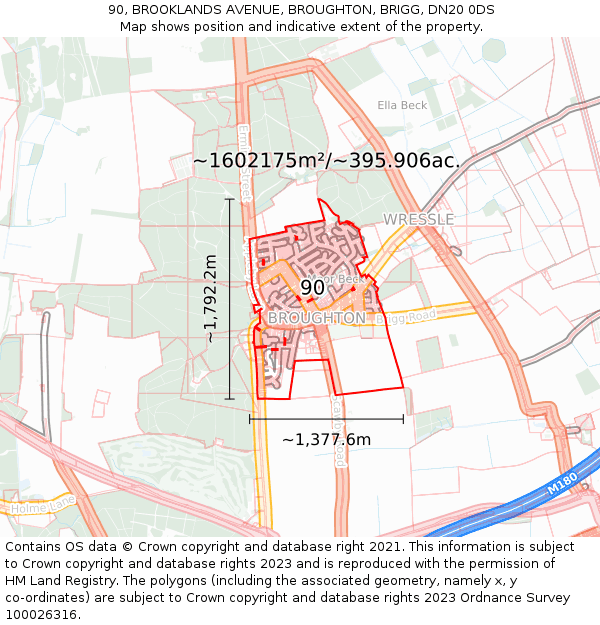 90, BROOKLANDS AVENUE, BROUGHTON, BRIGG, DN20 0DS: Plot and title map