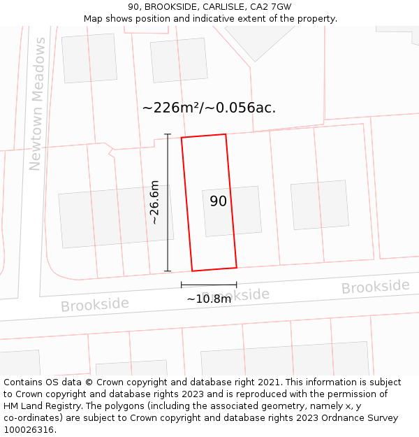 90, BROOKSIDE, CARLISLE, CA2 7GW: Plot and title map