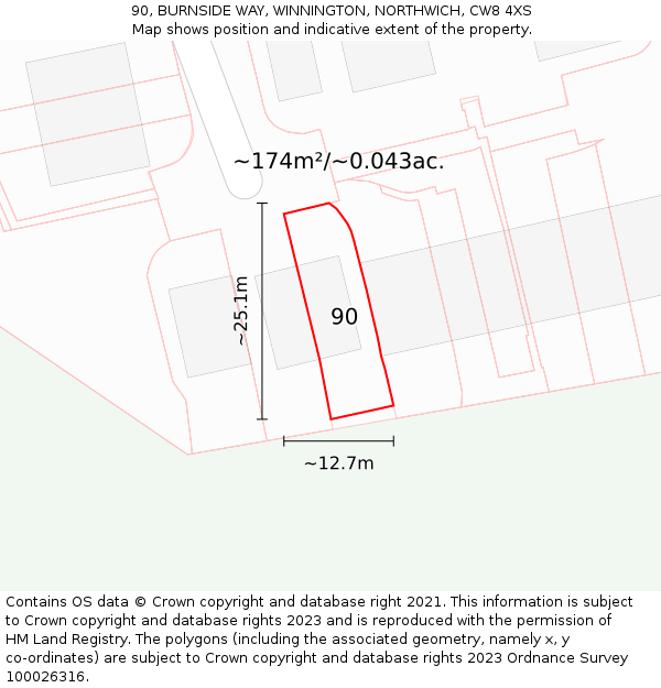 90, BURNSIDE WAY, WINNINGTON, NORTHWICH, CW8 4XS: Plot and title map