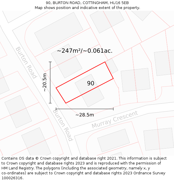 90, BURTON ROAD, COTTINGHAM, HU16 5EB: Plot and title map