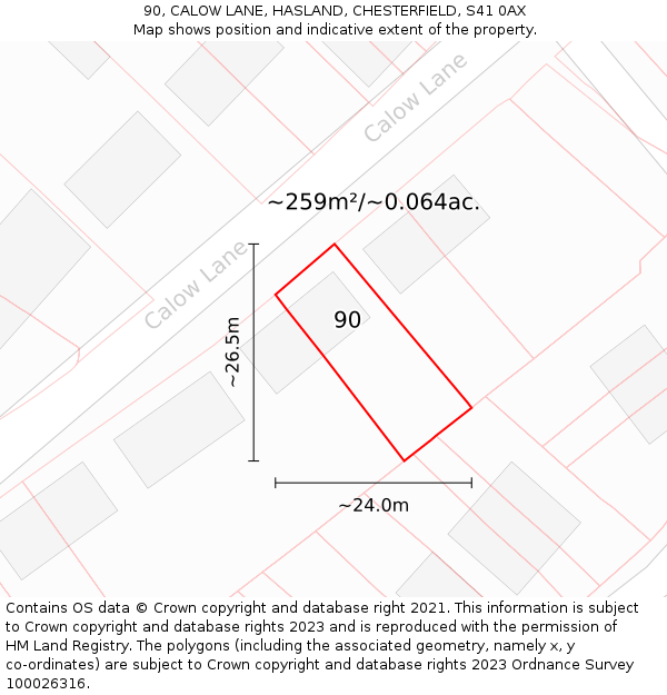 90, CALOW LANE, HASLAND, CHESTERFIELD, S41 0AX: Plot and title map