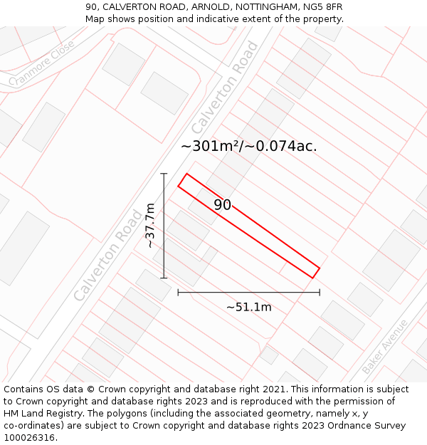 90, CALVERTON ROAD, ARNOLD, NOTTINGHAM, NG5 8FR: Plot and title map