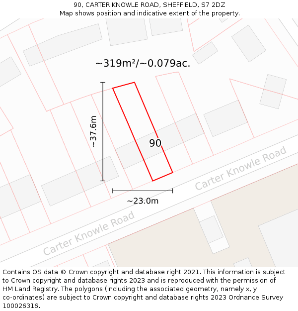 90, CARTER KNOWLE ROAD, SHEFFIELD, S7 2DZ: Plot and title map