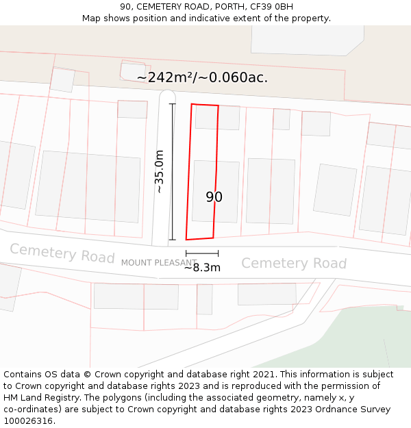 90, CEMETERY ROAD, PORTH, CF39 0BH: Plot and title map