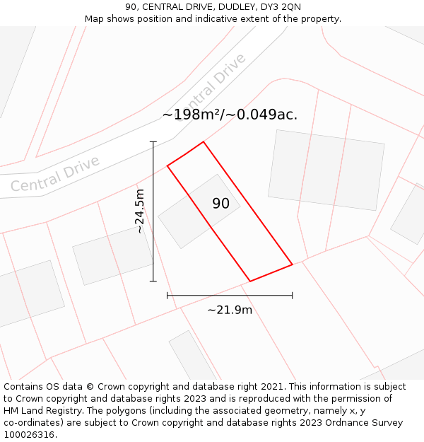 90, CENTRAL DRIVE, DUDLEY, DY3 2QN: Plot and title map