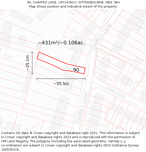 90, CHAFFES LANE, UPCHURCH, SITTINGBOURNE, ME9 7BH: Plot and title map