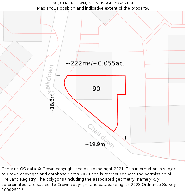 90, CHALKDOWN, STEVENAGE, SG2 7BN: Plot and title map