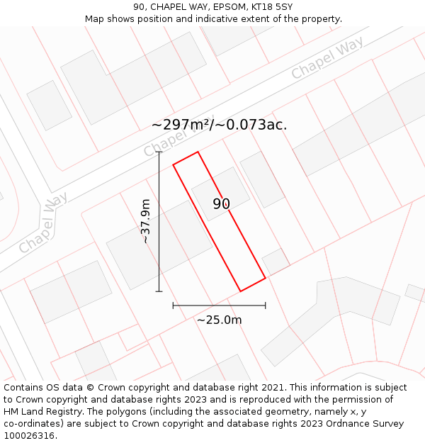 90, CHAPEL WAY, EPSOM, KT18 5SY: Plot and title map