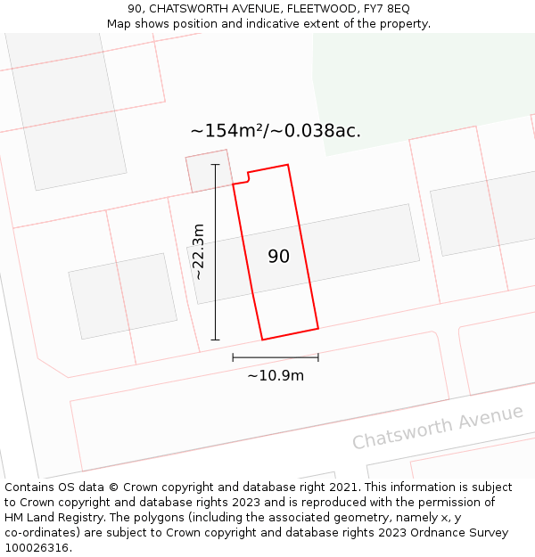 90, CHATSWORTH AVENUE, FLEETWOOD, FY7 8EQ: Plot and title map