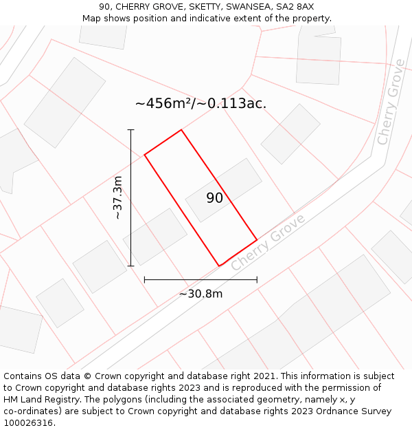 90, CHERRY GROVE, SKETTY, SWANSEA, SA2 8AX: Plot and title map