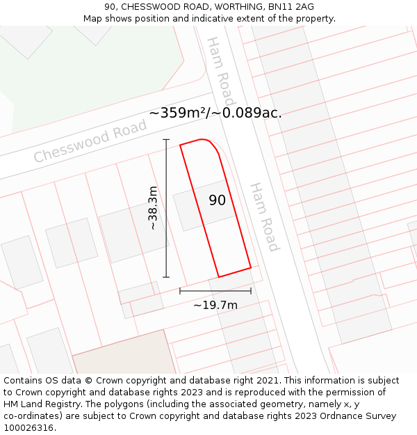 90, CHESSWOOD ROAD, WORTHING, BN11 2AG: Plot and title map