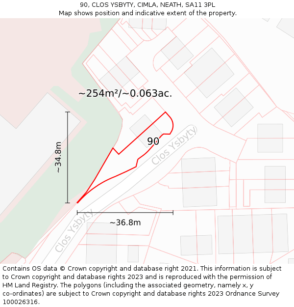 90, CLOS YSBYTY, CIMLA, NEATH, SA11 3PL: Plot and title map