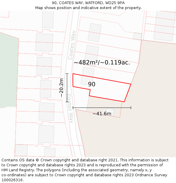 90, COATES WAY, WATFORD, WD25 9PA: Plot and title map