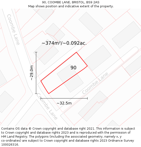 90, COOMBE LANE, BRISTOL, BS9 2AS: Plot and title map