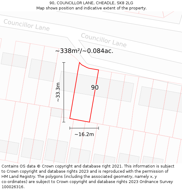 90, COUNCILLOR LANE, CHEADLE, SK8 2LG: Plot and title map