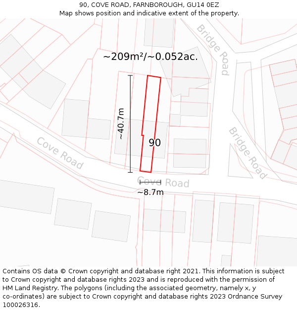 90, COVE ROAD, FARNBOROUGH, GU14 0EZ: Plot and title map