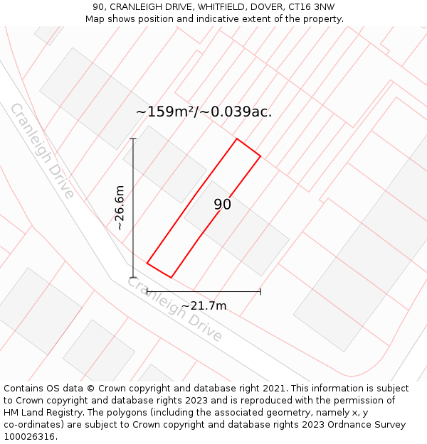 90, CRANLEIGH DRIVE, WHITFIELD, DOVER, CT16 3NW: Plot and title map