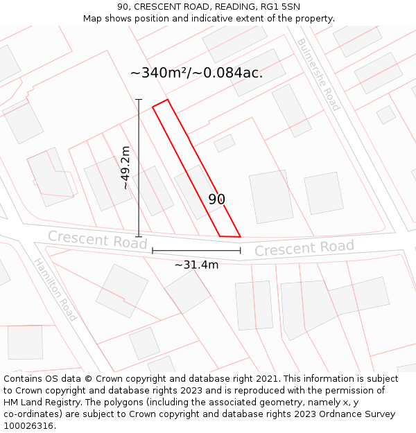 90, CRESCENT ROAD, READING, RG1 5SN: Plot and title map