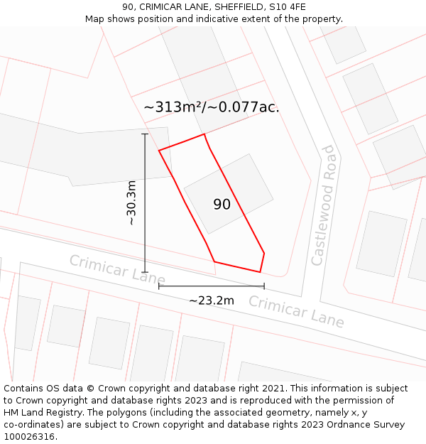 90, CRIMICAR LANE, SHEFFIELD, S10 4FE: Plot and title map