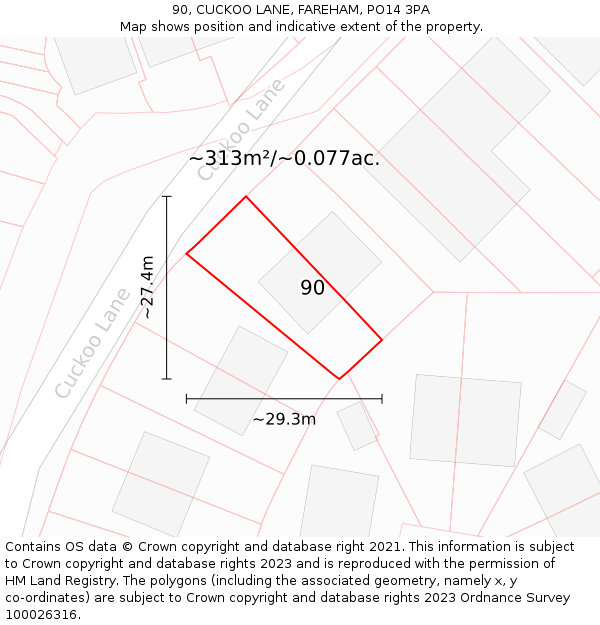 90, CUCKOO LANE, FAREHAM, PO14 3PA: Plot and title map