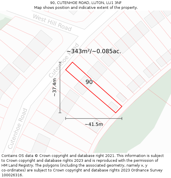 90, CUTENHOE ROAD, LUTON, LU1 3NF: Plot and title map