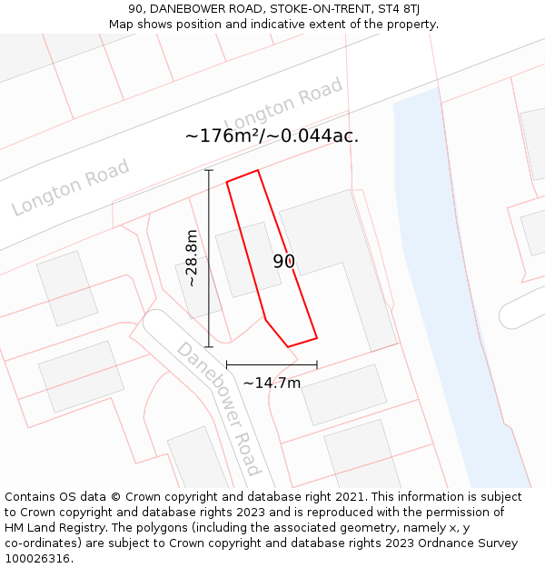 90, DANEBOWER ROAD, STOKE-ON-TRENT, ST4 8TJ: Plot and title map