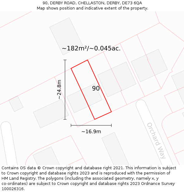 90, DERBY ROAD, CHELLASTON, DERBY, DE73 6QA: Plot and title map